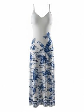 White Maxi Blue Tropical Print